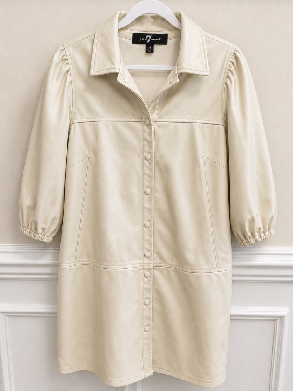 7 For All Mankind Cream Button-Front Faux Leather Shirt Dress